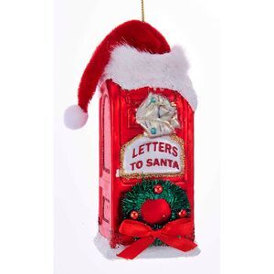 Kurt Adler Letters to Santa Red Mailbox with Santa Hat Glass  Holiday Ornament
